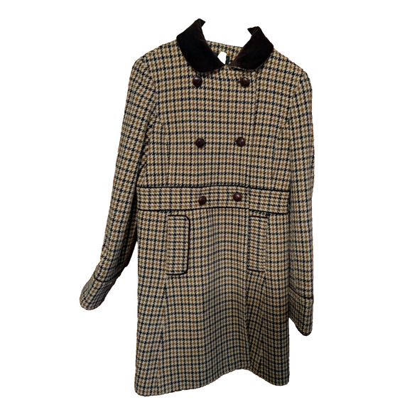 J Crew Houndstooth Wool Coat Double Breasted Velvet Collar Size 8 EUC - Picture 1 of 8